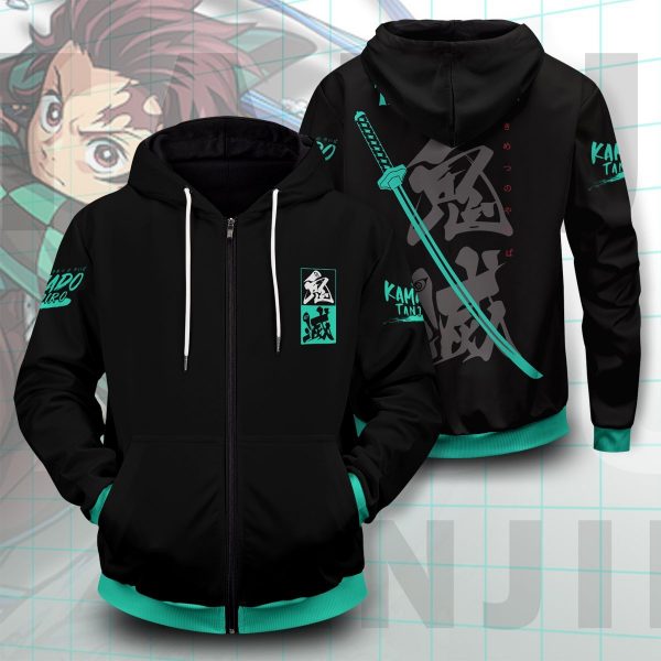 Tanjiro Style Unisex Zipped Hoodie Official Demon Slayer Merch