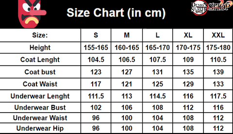 Demon Slayer Size Chart Cosplay Nezuko