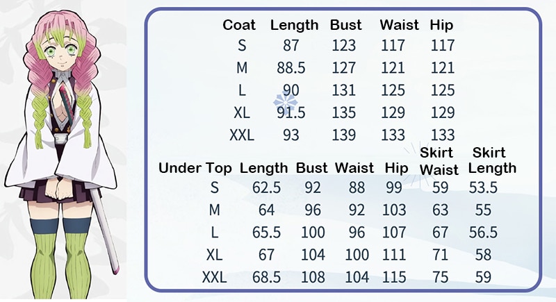 Size Chart Obanai Iguro