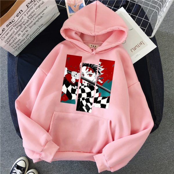 Demon Slayer Anime Tanjiro and Nezuko Hoodie Sweatshirt Women Korean Kpop Street Style Sweatshirt girl Streetwear 4 - Demon Slayer Shop